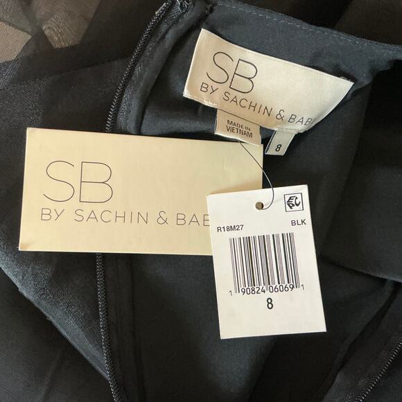 Sachin & Babi Beaded Chiffon Fit and Flare Cocktail Dress Black Size 8 - Picture 10 of 13